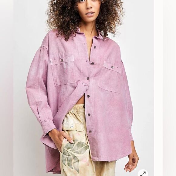 Free People Cardiff Buttondown oversized shirt women’s size XS‎ - Picture 1 of 5